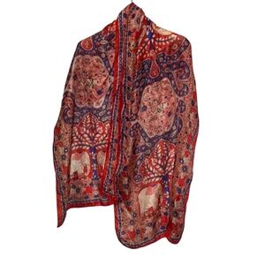 India Silk red blue elephants print ethnic Indian wear scarf